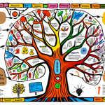 **

A vibrant, colorful mind map on a large sheet of paper. The central topic is "Erfolgreiches Mindmapping" (Successful Mindmapping), surrounded by branches with key words like "Struktur," "Kreativität," "Farben," and "Bilder." The mind map is filled with small drawings and icons. Around the mind map are scattered colorful pens and markers. The overall impression is organized chaos and creative energy.

**