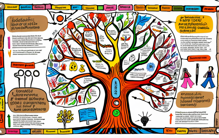 **

A vibrant, colorful mind map on a large sheet of paper. The central topic is "Erfolgreiches Mindmapping" (Successful Mindmapping), surrounded by branches with key words like "Struktur," "Kreativität," "Farben," and "Bilder." The mind map is filled with small drawings and icons. Around the mind map are scattered colorful pens and markers. The overall impression is organized chaos and creative energy.

**