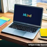 Home 22 마인드맵과 전통적인 노트 필기의 차이점 - A vibrant and detailed digital illustration of a colorful mind map on a modern wooden desk, featurin...