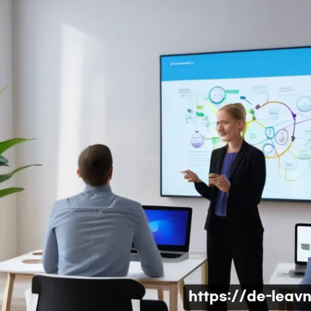 마인드맵을 통한 직무 훈련 효과 분석 - A professional corporate training session in a modern German office environment, showing diverse adu...