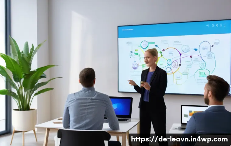 마인드맵을 통한 직무 훈련 효과 분석 - A professional corporate training session in a modern German office environment, showing diverse adu...