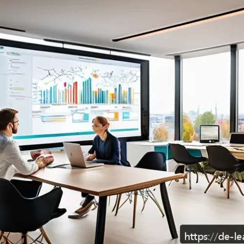 Home 31 마인드맵으로 프로젝트 계획 세우기 - A modern office scene with a diverse team of German professionals collaboratively creating a colorfu...