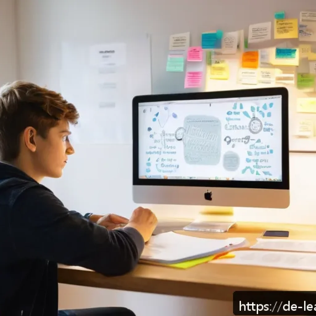마인드맵과 메타인지 학습 효과 높이기 - A modern study room scene featuring a young adult student sitting at a wooden desk, actively creatin...