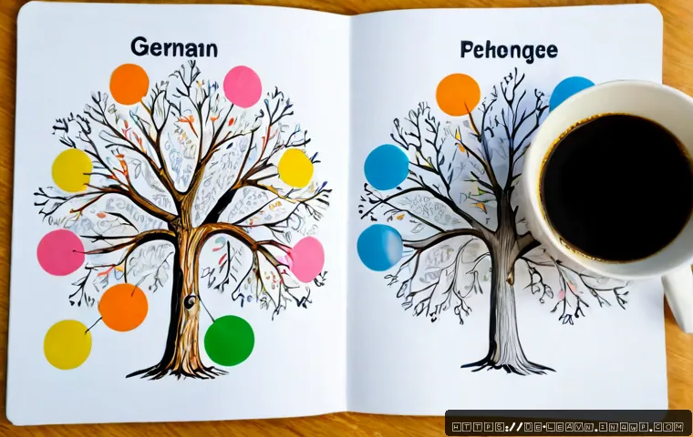 마인드맵으로 조직적 사고 촉진하기 - Photorealistic overhead view of a German professional organizing ideas with a colorful mind map on a...